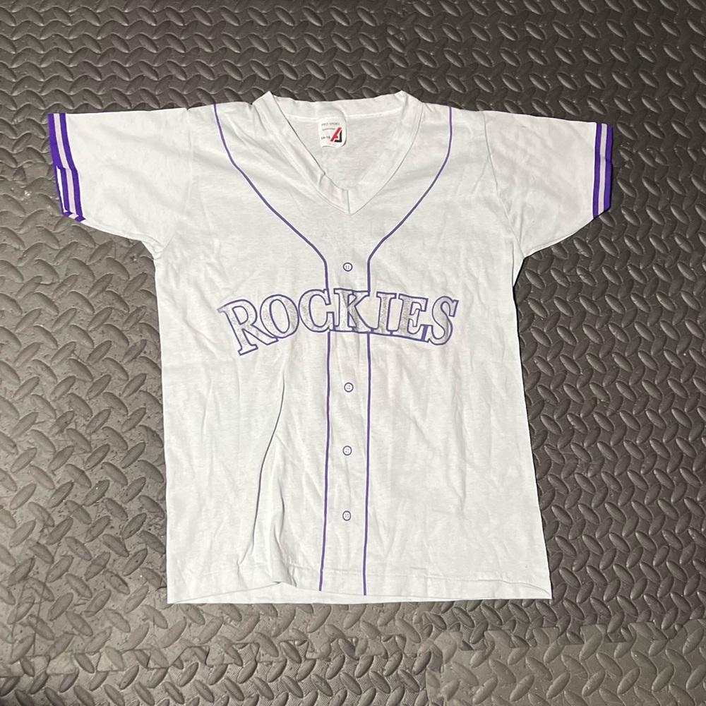 Men's White and Purple Rockies Tee